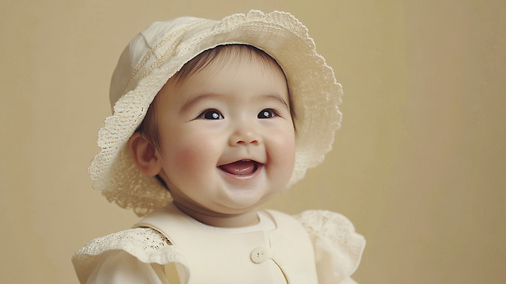 JPG 편집이미지 모자 여자 사랑 한명 미소 웃음 귀여움 아기 프릴 베이지색 의료성형뷰티 여자아기한명만 편집실사 AI인물포토 AI콘텐츠 1 잡화 감정 컬러 컨셉 표정 사람 장식 CG 여자한명만 여자아기만 파일형식 AI포토