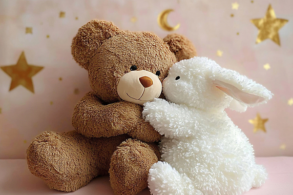 JPG 편집이미지 별 포옹 벽지 실내 사람없음 귀여움 곰인형 달 포근함 오브젝트 부드러움 토끼인형 금박 편집실사 AI포토 AI콘텐츠 자연요소 인형 컨셉 안기 내부 토끼 감각 CG 파일형식