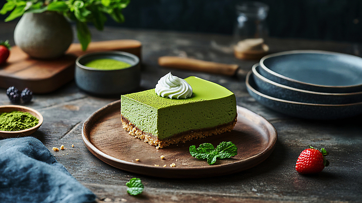 JPG 편집이미지 음식 식탁 딸기 사람없음 케이크 허브 생크림 나무접시 나무탁자 말차 녹차맛 플레이팅 편집실사 AI포토 AI콘텐츠 식물 접시 과일 탁자 디저트 차_음료 맛 상차림 녹차 크림 CG 파일형식