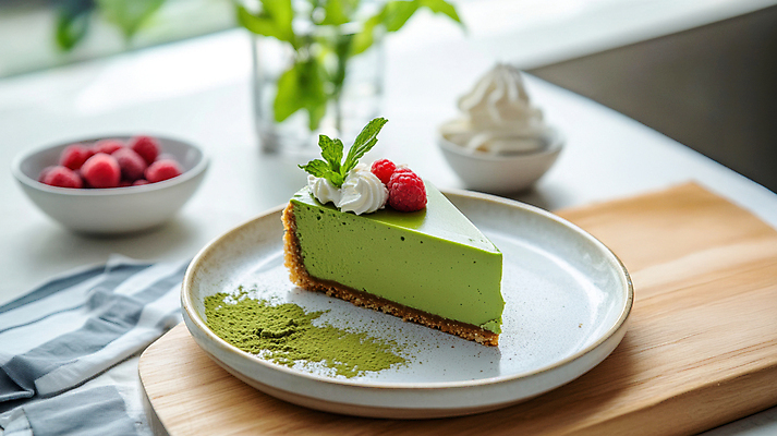 JPG 편집이미지 그릇 접시 음식 잎 사람없음 케이크 허브 생크림 산딸기 나무도마 녹차가루 말차 녹차맛 플레이팅 편집실사 AI포토 AI콘텐츠 식물 식기 과일 디저트 도마 목재 차_음료 맛 상차림 가루 녹차 크림 CG 파일형식