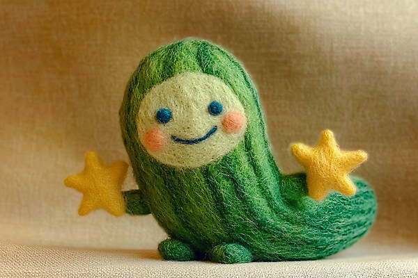 JPG 편집이미지 별 인형 채소 오이 요정 미소 들기 사람없음 편식 편집실사 양모펠트 AI포토 AI콘텐츠 자연요소 모션 표정 CG 양모 식생활 펠트 파일형식