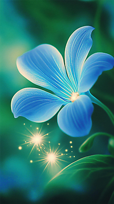 JPG 편집이미지 꽃 자연 사람없음 초록색 파란색 빛 반짝임 신비 디지털합성 편집실사 AI컴퓨터그래픽 AI콘텐츠 식물 컬러 컨셉 모션 CG 생태계 파일형식