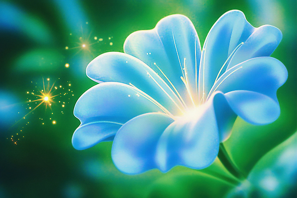 JPG 편집이미지 꽃 자연 사람없음 초록색 파란색 빛 반짝임 신비 디지털합성 편집실사 AI컴퓨터그래픽 AI콘텐츠 식물 컬러 컨셉 모션 CG 생태계 파일형식