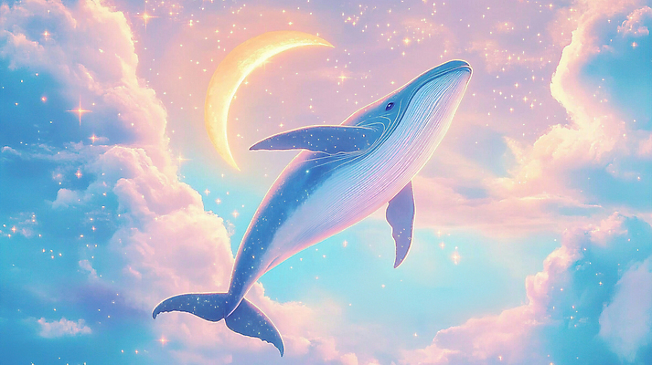 JPG 구름 일러스트 상상 밤하늘 하늘 동화 사람없음 반짝임 판타지 달 비행 신비 고래 그림 몽환 국내일러스트 AI일러스트 AI콘텐츠 자연요소 컨셉 포유류 모션 수중동물 야간 파일형식