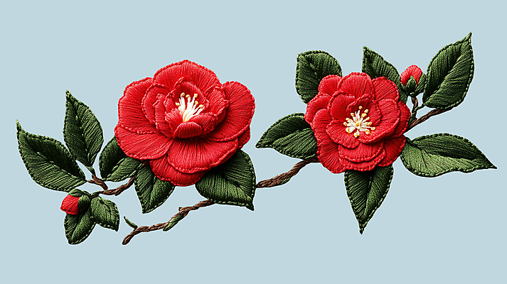 PSD 편집이미지 잎 사람없음 나뭇가지 겨울꽃 자수 동백 와펜 이미지편집 편집실사 나무 식물 꽃 겨울 CG 파일형식