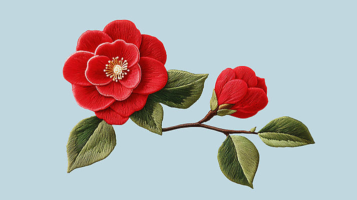 PSD 편집이미지 잎 사람없음 나뭇가지 겨울꽃 자수 동백 와펜 이미지편집 편집실사 나무 식물 꽃 겨울 CG 파일형식