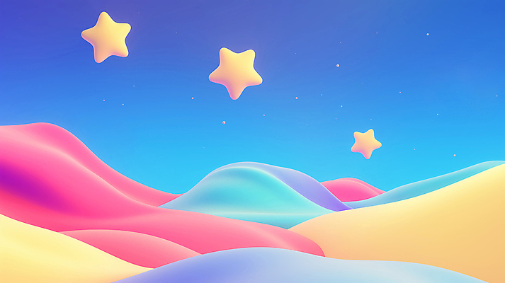 JPG 별 일러스트 밤하늘 사람없음 컬러풀 언덕 입체 몽환 국내일러스트 AI일러스트 AI콘텐츠 자연요소 컬러 컨셉 하늘 야간 파일형식