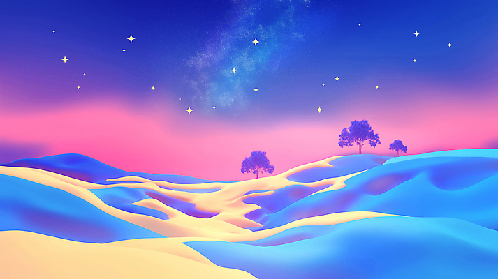 JPG 나무 일러스트 밤하늘 사람없음 반짝임 컬러풀 언덕 입체 몽환 국내일러스트 AI일러스트 AI콘텐츠 식물 컬러 컨셉 모션 하늘 야간 파일형식