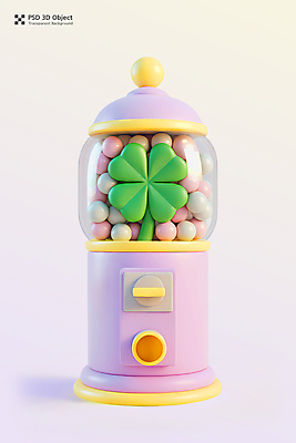 PSD 아이콘 사람없음 3D아이콘 3D 행운 네잎클로버 광택 연보라색 그라데이션 뽑기 뽑기머신 검볼머신 편집3D 식물 컨셉 보라색 클로버 디지털합성 파일형식