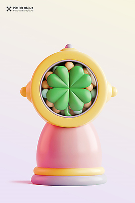 PSD 아이콘 사람없음 3D아이콘 3D 행운 네잎클로버 그라데이션 뽑기 뽑기머신 편집3D 식물 컨셉 클로버 디지털합성 파일형식