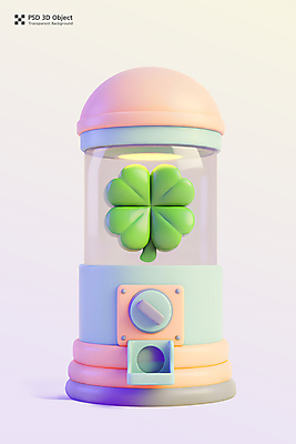 PSD 아이콘 분홍색 사람없음 3D아이콘 3D 행운 네잎클로버 그라데이션 뽑기 뽑기머신 검볼머신 편집3D 식물 컬러 컨셉 클로버 디지털합성 파일형식