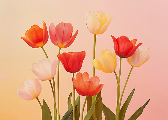 JPG 편집이미지 여러송이 따뜻함 사람없음 봄 튤립 화사함 감성 편집실사 AI포토 AI콘텐츠 계절 꽃 다수 컨셉 CG 파일형식