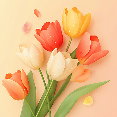 JPG 편집이미지 꽃잎 여러송이 따뜻함 사람없음 봄 튤립 이슬 화사함 감성 생동감 편집실사 AI포토 AI콘텐츠 계절 꽃 다수 컨셉 CG 파일형식
