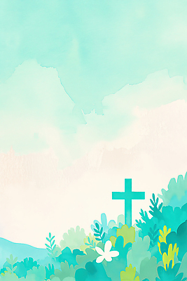 JPG 기독교 십자가 잎 일러스트 사람없음 봄 풀 언덕 민트색 싱그러움 국내일러스트 AI일러스트 AI콘텐츠 식물 계절 종교 컬러 파일형식