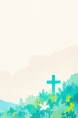 JPG 기독교 십자가 잎 일러스트 사람없음 봄 풀 언덕 민트색 싱그러움 국내일러스트 AI일러스트 AI콘텐츠 식물 계절 종교 컬러 파일형식