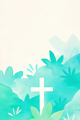 JPG 기독교 십자가 잎 일러스트 사람없음 봄 풀 민트색 싱그러움 국내일러스트 AI일러스트 AI콘텐츠 식물 계절 종교 컬러 파일형식