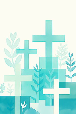 JPG 기독교 십자가 잎 일러스트 사람없음 봄 민트색 싱그러움 국내일러스트 AI일러스트 AI콘텐츠 식물 계절 종교 컬러 파일형식