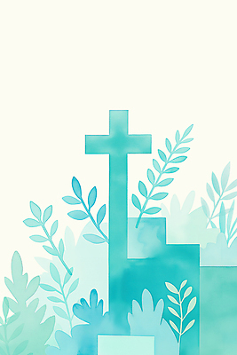 JPG 기독교 십자가 잎 일러스트 사람없음 봄 풀 민트색 싱그러움 국내일러스트 AI일러스트 AI콘텐츠 식물 계절 종교 컬러 파일형식