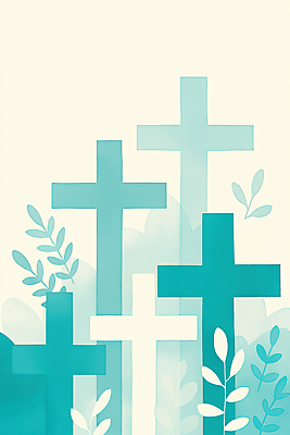 JPG 기독교 십자가 잎 일러스트 사람없음 봄 풀 민트색 싱그러움 국내일러스트 AI일러스트 AI콘텐츠 식물 계절 종교 컬러 파일형식