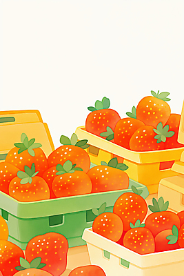 JPG 잎 일러스트 딸기 따뜻함 사람없음 빨간색 귀여움 봄 과일바구니 국내일러스트 AI일러스트 AI콘텐츠 식물 계절 컬러 컨셉 과일 바구니 파일형식