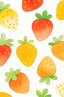 JPG 잎 패턴 일러스트 딸기 따뜻함 사람없음 빨간색 귀여움 봄 국내일러스트 AI일러스트 AI콘텐츠 식물 계절 컬러 컨셉 무늬 과일 파일형식