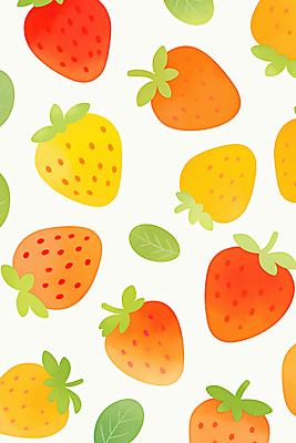 JPG 잎 패턴 일러스트 딸기 따뜻함 사람없음 빨간색 귀여움 봄 국내일러스트 AI일러스트 AI콘텐츠 식물 계절 컬러 컨셉 무늬 과일 파일형식