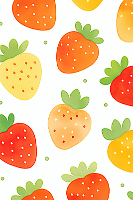 JPG 잎 패턴 일러스트 딸기 따뜻함 사람없음 빨간색 귀여움 봄 국내일러스트 AI일러스트 AI콘텐츠 식물 계절 컬러 컨셉 무늬 과일 파일형식