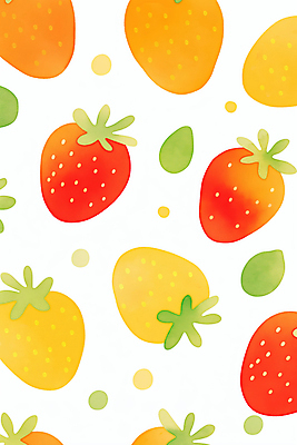 JPG 잎 패턴 일러스트 딸기 따뜻함 사람없음 빨간색 귀여움 봄 국내일러스트 AI일러스트 AI콘텐츠 식물 계절 컬러 컨셉 무늬 과일 파일형식