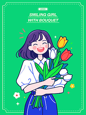 여자 행복 부케 결혼 일러스트 한명 미소 들기 성인 초록색 반짝임 귀여움 봄 튤립 싱그러움 성인여자한명만 일러캐릭터 AI파일 캐릭터 1 계절 꽃 감정 컬러 꽃다발 컨셉 모션 표정 사람 이벤트 여자한명만 성인여자만 파일형식 벡터