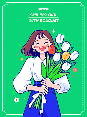 여자 행복 리본 부케 결혼 일러스트 한명 미소 들기 성인 초록색 반짝임 귀여움 귀걸이 봄 튤립 싱그러움 성인여자한명만 일러캐릭터 AI파일 캐릭터 1 계절 꽃 감정 컬러 꽃다발 컨셉 장신구 모션 표정 사람 이벤트 여자한명만 성인여자만 파일형식 벡터