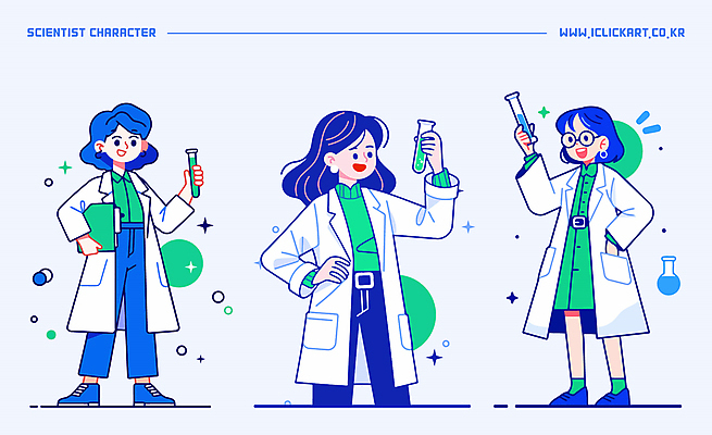 전신 응시 여자 허리손 일러스트 실험 들기 성인 세명 파란색 반짝임 액체 과학자 플라스크 주머니손 서류판 위생가운 성인여자만 일러캐릭터 AI파일 직업 캐릭터 시선 컬러 과학 포즈 모션 실험기구 사람 사무용품 가운 학자 여자만 성인만 파일형식 벡터