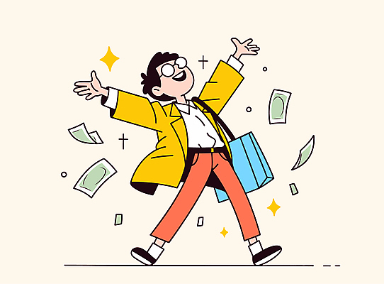 전신 남자 행복 지폐 가방 일러스트 성공 한명 성인 반짝임 만세 부자 뿌리기 성인남자한명만 안경낌 흩날리기 국내일러스트 AI파일 1 잡화 감정 안경 컨셉 돈 모션 사람 남자한명만 성인남자만 파일형식 벡터