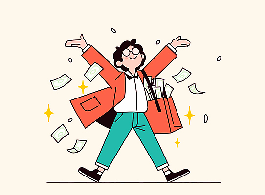 전신 남자 행복 지폐 가방 일러스트 성공 한명 성인 반짝임 만세 부자 뿌리기 성인남자한명만 안경낌 흩날리기 국내일러스트 AI파일 1 잡화 감정 안경 컨셉 돈 모션 사람 남자한명만 성인남자만 파일형식 벡터