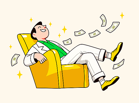 전신 남자 행복 지폐 일러스트 성공 한명 앉기 정장 성인 반짝임 소파 기댐 부자 성인남자한명만 흩날리기 국내일러스트 AI파일 1 옷 감정 컨셉 돈 의자 모션 사람 남자한명만 성인남자만 파일형식 벡터