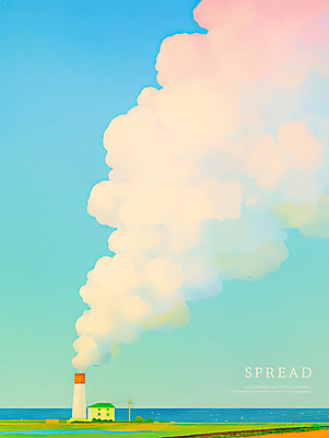 PSD 바다 일러스트 하늘 주택 굴뚝 풍경 잔디 초원 사람없음 연기 전봇대 그라데이션 수평선 확산 국내일러스트 식물 공공시설 건물 파일형식