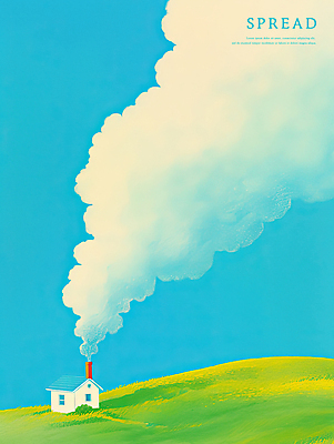 PSD 하늘색 일러스트 하늘 주택 풍경 잔디 초원 사람없음 연기 언덕 확산 국내일러스트 식물 건물 파란색 파일형식