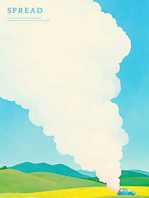 PSD 일러스트 자동차 하늘 산 풍경 초원 사람없음 연기 언덕 확산 국내일러스트 육상교통 파일형식