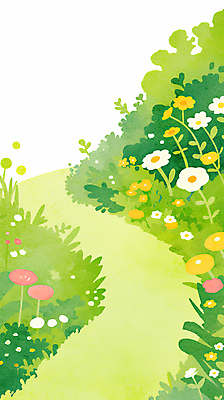 JPG 꽃밭 일러스트 자연 풍경 잔디 사람없음 연두색 봄 감성 꽃길 싱그러움 국내일러스트 AI일러스트 AI콘텐츠 식물 계절 꽃 길 컨셉 초록색 생태계 파일형식