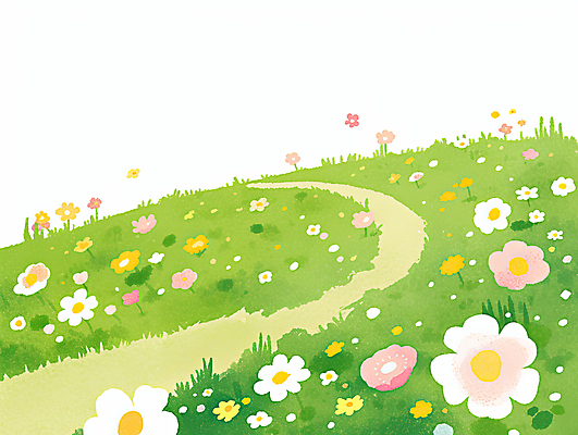 JPG 꽃밭 일러스트 자연 풍경 잔디 사람없음 연두색 봄 감성 꽃길 싱그러움 국내일러스트 AI일러스트 AI콘텐츠 식물 계절 꽃 길 컨셉 초록색 생태계 파일형식