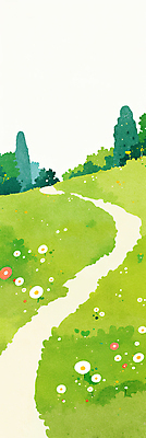 JPG 나무 꽃밭 일러스트 자연 풍경 잔디 사람없음 연두색 봄 감성 꽃길 싱그러움 국내일러스트 AI일러스트 AI콘텐츠 식물 계절 꽃 길 컨셉 초록색 생태계 파일형식