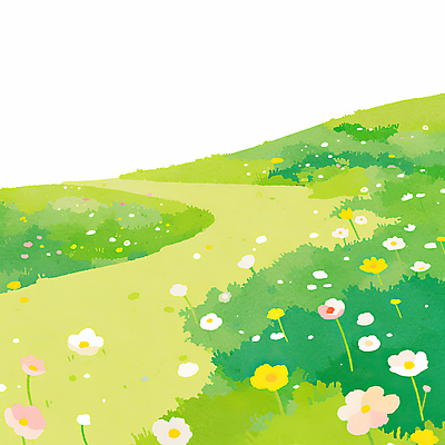 JPG 꽃밭 일러스트 자연 풍경 잔디 사람없음 연두색 봄 감성 꽃길 싱그러움 국내일러스트 AI일러스트 AI콘텐츠 식물 계절 꽃 길 컨셉 초록색 생태계 파일형식