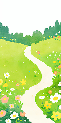 JPG 나무 꽃밭 일러스트 자연 풍경 잔디 사람없음 연두색 봄 감성 꽃길 싱그러움 국내일러스트 AI일러스트 AI콘텐츠 식물 계절 꽃 길 컨셉 초록색 생태계 파일형식