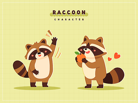 캐릭터 동물캐릭터 스티커 오렌지 일러스트 그림자 들기 사람없음 귀여움 하트 손인사 너구리 일러캐릭터 AI파일 모양 동물 컨셉 과일 포유류 모션 인사 파일형식 벡터