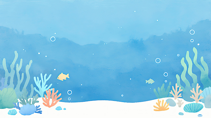 JPG 바다 하늘색 일러스트 자연 수채화 어류 풍경 사람없음 바닷속 거품 돌_바위 해초 산호 감성 미역 말미잘 국내일러스트 AI일러스트 AI콘텐츠 컨셉 파란색 수중 수중동물 해조류 자포동물 생태계 파일형식