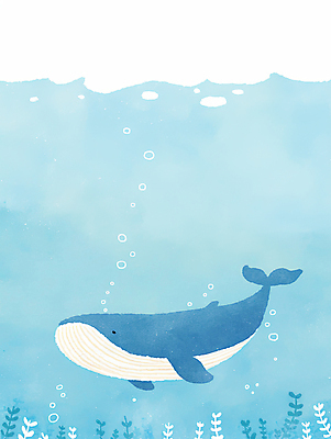 JPG 바다 하늘색 일러스트 자연 수채화 풍경 사람없음 바닷속 거품 해초 고래 감성 국내일러스트 AI일러스트 AI콘텐츠 컨셉 포유류 파란색 수중 수중동물 해조류 생태계 파일형식