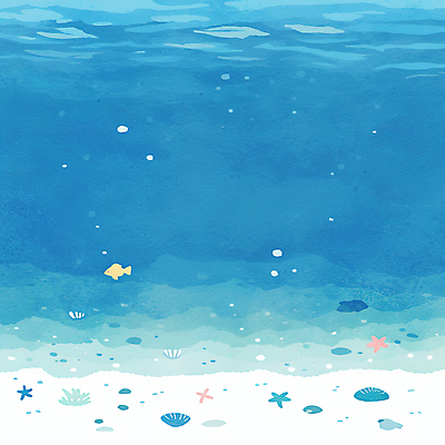 JPG 바다 하늘색 일러스트 자연 수채화 불가사리 어류 풍경 사람없음 바닷속 거품 돌_바위 조개껍데기 산호 감성 국내일러스트 AI일러스트 AI콘텐츠 컨셉 조개 극피동물 파란색 수중 수중동물 자포동물 생태계 파일형식