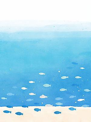 JPG 바다 하늘색 일러스트 자연 수채화 어류 풍경 사람없음 바닷속 거품 감성 국내일러스트 AI일러스트 AI콘텐츠 컨셉 파란색 수중 수중동물 생태계 파일형식