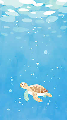 JPG 바다 하늘색 일러스트 자연 수채화 풍경 사람없음 바닷속 거품 감성 바다거북 국내일러스트 AI일러스트 AI콘텐츠 컨셉 파란색 수중 거북이 생태계 파일형식