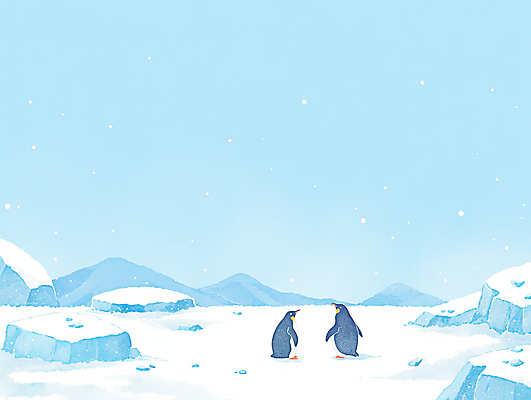 JPG 하늘색 일러스트 자연 하늘 풍경 사람없음 설원 얼음 극지방 펭귄 빙하 감성 설산 국내일러스트 AI일러스트 AI콘텐츠 자연요소 컨셉 조류 산 눈_날씨 파란색 생태계 지역 파일형식