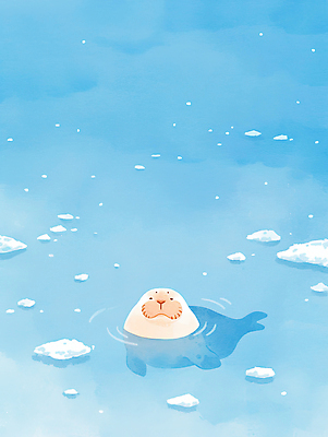 JPG 바다 하늘색 일러스트 자연 풍경 사람없음 얼음 극지방 빙하 감성 바다코끼리 국내일러스트 AI일러스트 AI콘텐츠 자연요소 컨셉 포유류 파란색 바다동물 생태계 지역 파일형식